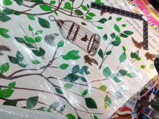 鳥籠樹影壁貼