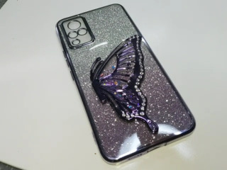 蝴蝶亮粉手機殼