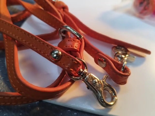 橘色皮革細背帶