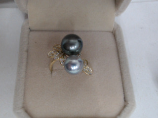 天然海水雙珍珠戒指
